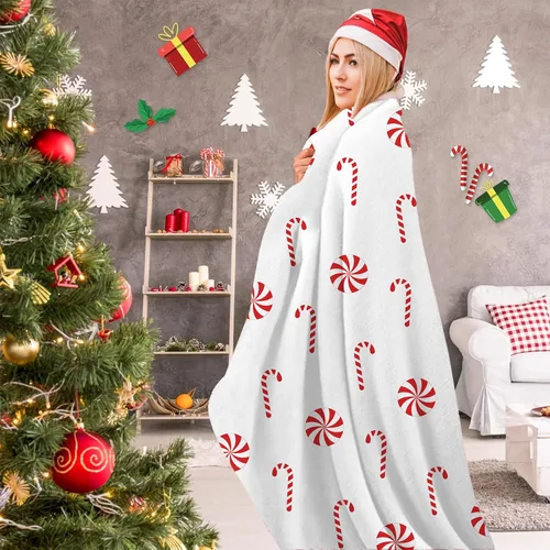 Miniatura 6 de Manta Navideña de Franela con Diseño de Bastón de Caramelo, Manta de Sofá Súper Suave y Cálida, Manta de Cama, Decoración Navideña de las Fiestas
