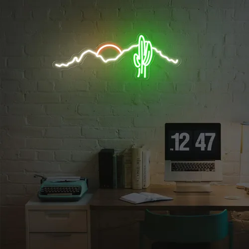 Miniatura 3 de Letrero de neón, hecho a mano, arte estético fresco de montaña, puesta de sol, cactus LED, luz de neón, lámpara de noche de montaña abstracta 3D