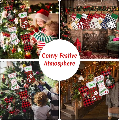 Miniatura 6 de Calcetines de Navidad personalizados con foto de nombre, medias personalizadas en forma de hueso para perros, gatos, mascotas, medias de Navidad