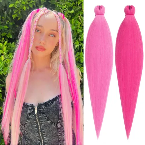 Miniatura 30 de Leeven 26 pulgadas, 2 paquetes de cabello trenzado color lila claro preestirado, cabello trenzado lavanda preestirado, extensiones de cabello