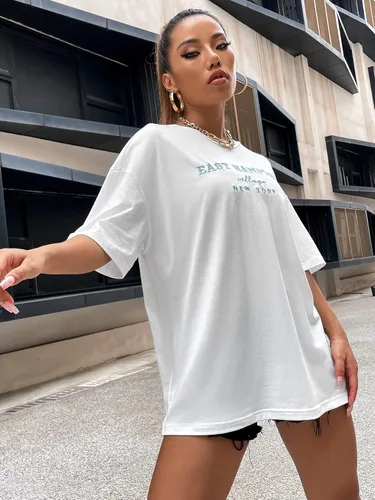Miniatura 6 de Verdusa Camiseta de manga corta con estampado de letras para mujer