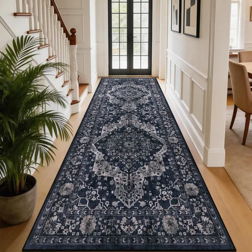 Miniatura 16 de nesrt Alfombra bohemia lavable de 2 x 10 pies, suave, antideslizante, extra larga, alfombra de cocina, color negro, vintage, geométrico, camino
