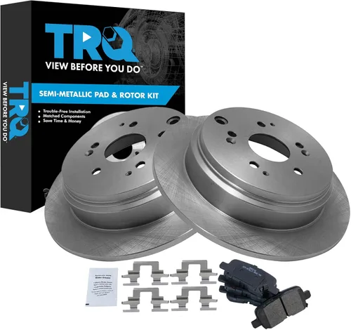 Miniatura 45 de TRQ Juego de pastillas de freno semimetálicas traseras y rotores compatibles con Chevrolet Trailblazer 02-06 Trailblazer EXT 04-06 SSR 02-07 GMC