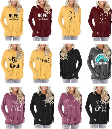 Miniatura 3 de Akihoo Blusas tipo túnica de manga larga para mujer, cuello redondo