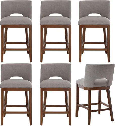 Miniatura 17 de Chairus Juego de 2 taburetes de bar de 26" sin brazos, acolchados con respaldo de madera y patas, taburetes tapizados en tela de lino para encimera