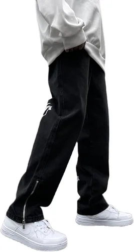 Miniatura 5 de FantasyGears Y2k - Pantalones de mezclilla para hombre, estilo grunge, hip hop, holgados, pierna recta, pantalones góticos, holgados, ropa de calle