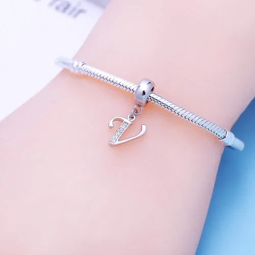 Miniatura 92 de ABUN Abalorio de plata de ley 925 con letra A a la Z, espaciador de inicial, con circonita cúbica transparete colgante, auténtica, para pulseras