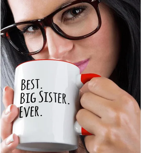 Miniatura 2 de 3dRose Best Big Sister Ever - Regalos para hermanos - texto negro 11oz taza roja de dos tonos