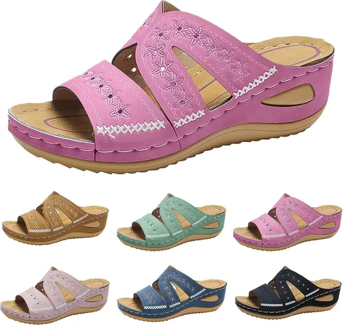 Miniatura 30 de Sandalias ortopédicas con soporte de arco, sandalias planas para exteriores, estilo bohemio, para caminar, cómodas, elegantes, informales
