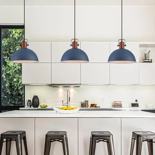Miniatura 5 de Luces Colgantes Azules de 12 Pulgadas Martilladas Mate, Luces Colgantes para Isla de Cocina Estilo Industrial Granja, Altura Ajustable, Lámparas