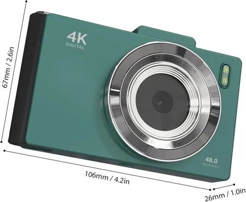 Miniatura 2 de Andoer Cámara digital 4K, cámara de video digital portátil, cámara CCD de 48 MP, pantalla IPS de 2.8 pulgadas, antivibración, zoom 16X, enfoque Verde