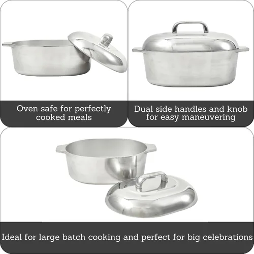 Miniatura 3 de IMUSA Asador ovalado de aluminio fundido Cajun de 11 pulgadas de alto con tapa