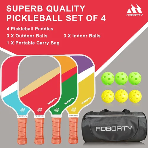 Miniatura 5 de AOBORTY USAPA - Paquete de 4 palas de pickleball – Juego de 4 raquetas de grafito claro de primera calidad con cara de fibra y polímero con núcleo