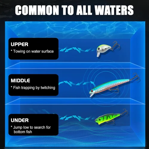 Miniatura 9 de Juego de 43 señuelos de pesca de lubina, cebos duros Topwater, Minnow Crankbait, lápiz VIB Swimbait para lucio, ajuste de agua salada y agua dulce