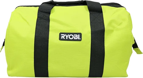 Ryobi Green, bolsa de contratista OEM original, plegable, boca ancha, con zipper individual completo hasta la parte superior y costuras en X cruzadas