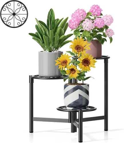 Miniatura 32 de Soporte escalonado para plantas al aire libre de 3 niveles para interiores, estante de flores de metal para múltiples plantas, soportes altos