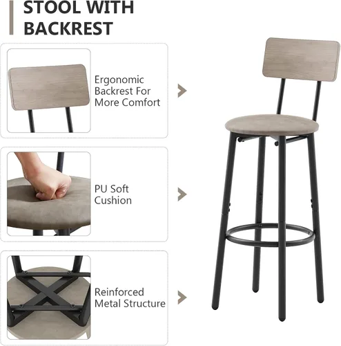 Miniatura 5 de Moderno juego de mesa y silla de bar para 4 mesas y taburetes de altura de mostrador con respaldo, mesa de comedor rectangular, juego de 5