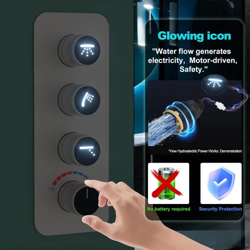 Miniatura 3 de Enga Sistema de ducha de lluvia de 10 pulgadas con chorros corporales, válvula desviadora de ducha de latón con indicadores LED