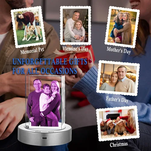 Miniatura 7 de Foto de Cristal 3D Personalizada, Marco de Fotos de Vidrio Grabado con Láser Personalizado, Excelentes Regalos de Aniversario, Cumpleaños, Navidad
