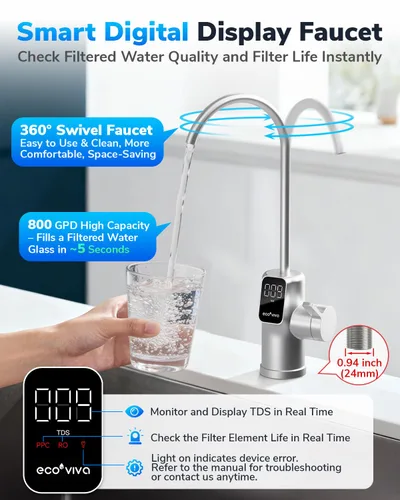 Miniatura 4 de E8 800GPD Sistema compacto de ósmosis inversa 800 GPD Filtro de agua RO de flujo rápido, 9 etapas sin tanque bajo el fregadero Sistema de filtración
