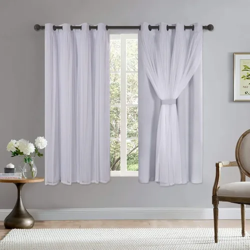 Miniatura 25 de BONZER Cortinas opacas con superposición transparente, mezcla y combina paneles de ventana de doble capa con aislamiento térmico para sala de estar