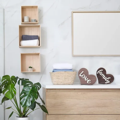 Miniatura 7 de Jetec 2 piezas de decoración de madera en forma de corazón, centro de mesa rústico familiar para el hogar, sala de estar, dormitorio, cocina