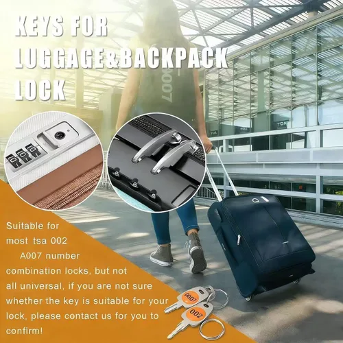 Miniatura 5 de TSA 007 Key 002 Master - Llaves de repuesto para cerradura de equipaje, 2 llaves de emergencia con anillos para maleta, solución de bloqueo