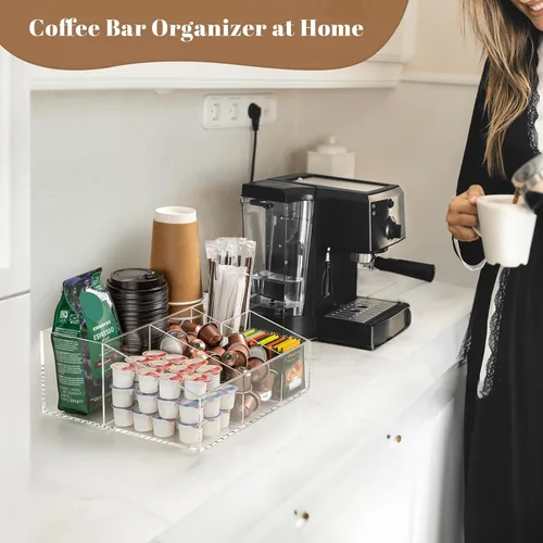 Miniatura 5 de BEYGORM Organizador de estación de café acrílico para mostrador, accesorios transparentes de almacenamiento de aperitivos y té para cápsulas Kcup