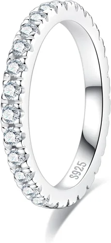 Anillos de Eternidad de Moissanita 1cttw Color D Claridad VVS1 Corte Redondo Brillante Plata de Ley S925 Apilables Bandas de Boda y Aniversario para