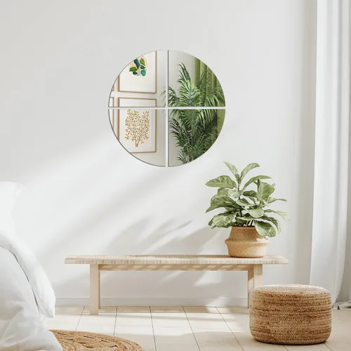 Miniatura 4 de Americanflat Azulejos de espejo adhesivos – Juego de 4 espejos circulares para pared y decoración del hogar – Espejos adhesivos – Espejo de cristal