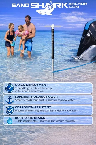 Miniatura 6 de Ancla SandShark - Ancla de tornillo premium para barco, ancla para barco de pontón, poste de ancla para agua poco profunda de acero inoxidable