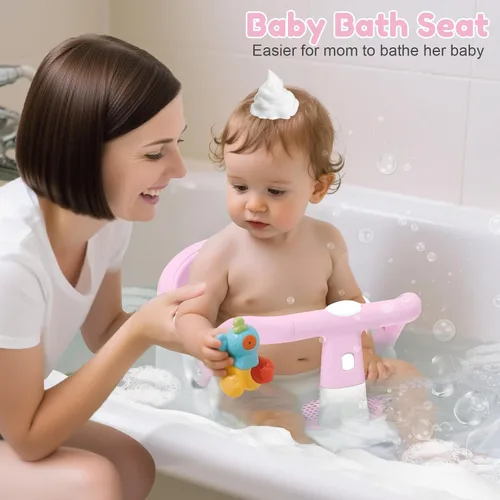 Miniatura 2 de Asiento de baño para bebés de 6 meses en adelante sentados, silla de baño antideslizante con ventosa, seguro y cómodo asiento de baño infantil Rosa