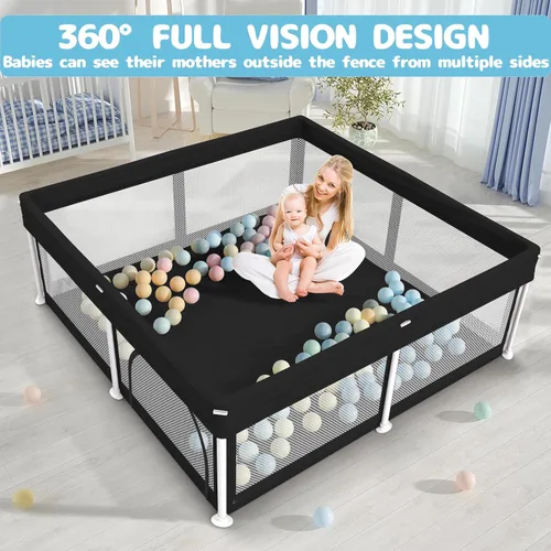 Miniatura 4 de TOREVSIOR Corralito plegable para bebés con alfombra, 50"×50" corralito plegable para bebés y niños pequeños, corral de seguridad para niños