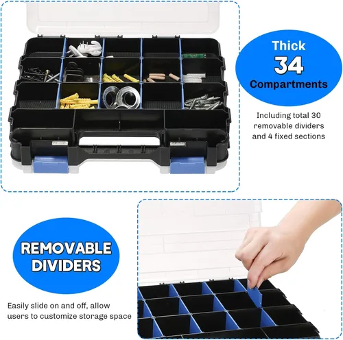 Miniatura 4 de Organizador de piezas pequeñas Caja de almacenamiento para herramientas, caja de herramientas con 34 compartimentos, caja organizadora de doble
