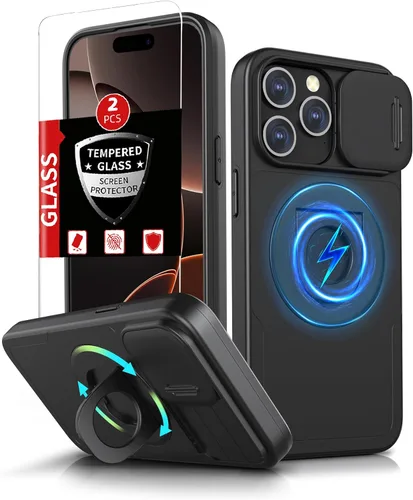 Miniatura 26 de Funda magnética para iPhone 11 Pro compatible con carga inalámbrica MagSafe, con 2 protectores de pantalla, anillo kickstand de 360° integrado +