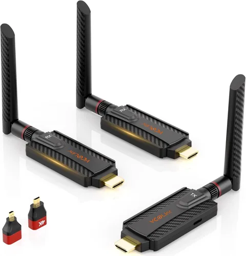 Miniatura 10 de Transmisor y receptor HDMI inalámbrico, kit extensor de 1 a 2, 656 pies de largo alcance, estable 1080P, 5 GHz 0.05 s con botón de privacidad, Plug