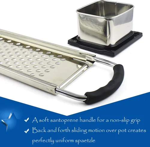 Miniatura 9 de KEISSCO Spaetzle Maker de acero inoxidable con mango de agarre cómodo, juego de herramientas para hacer albóndigas de huevo alemán tradicional