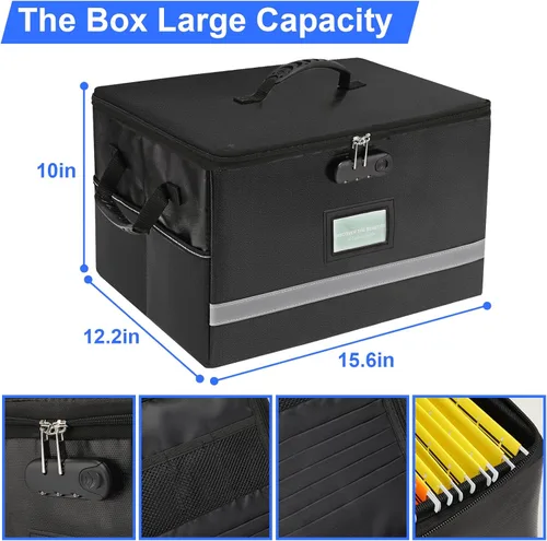 Miniatura 3 de EXLIFBAG Caja de archivos con cerradura, caja organizadora de documentos portátil con asa, caja de archivos ignífuga para oficina en casa