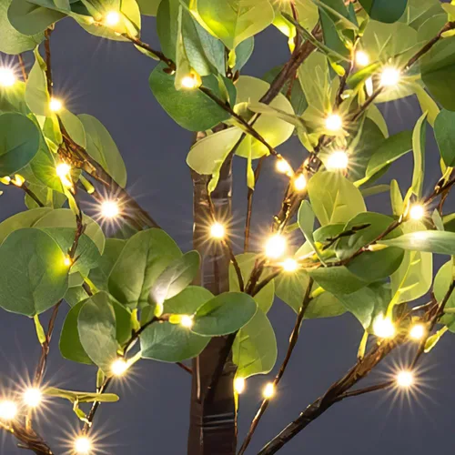 Miniatura 6 de Lightshare Árbol de eucalipto iluminado de 5 pies, 162 L, color blanco cálido, vegetación artificial con luces para boda, vacaciones, hogar, fiesta
