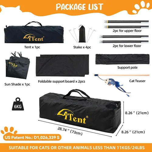 Miniatura 7 de Cerca para Gatos con Torre y Tienda de Campaña para Gatito y Gato para Interior y Exterior, Jaula para Gatos de 3 Niveles Interior, X-Grande Catio