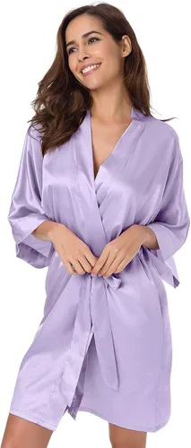 Miniatura 3 de SIORO - Albornoz de satén para mujer, sedoso kimono, para novia, damas de honor, boda, fiesta, salón, corto, XS-XXL