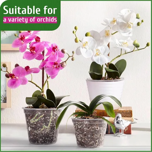 Miniatura 5 de Maceta para Orquídeas, Paquete de 6 Macetas para Orquídeas con Agujeros, Maceteros de Flores de Plástico Transparente de 5.5 Pulgadas