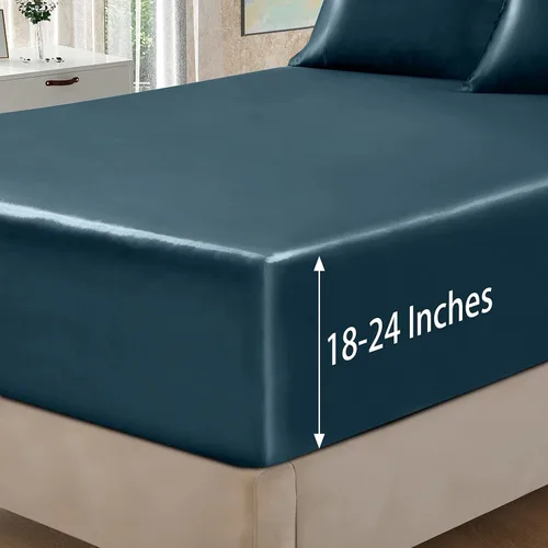 Miniatura 64 de Homiest Juego de sábanas de satén de lujo de 3 piezas con bolsillo profundo, 1 sábana bajera + 1 sábana encimera + 1 funda de almohada