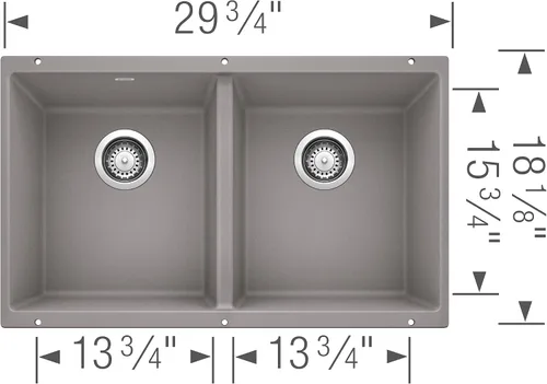 Miniatura 2 de Blanco Précis Fregadero 2 tarjas iguales de 16 pulgadas, 516319 Gris metálico