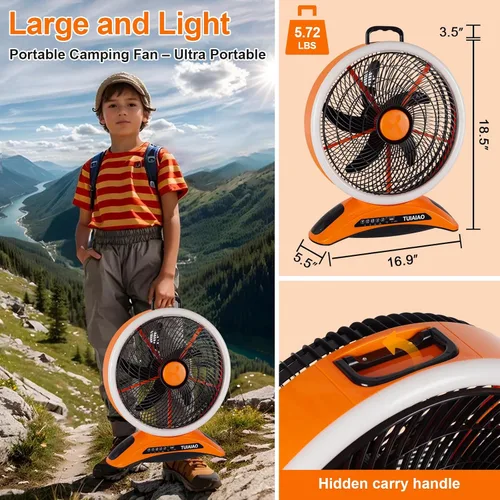 Miniatura 3 de Ventilador de campamento con batería de 45000 mAh con LED, aspas grandes de 12 pulgadas, ventilador portátil recargable de alta velocidad