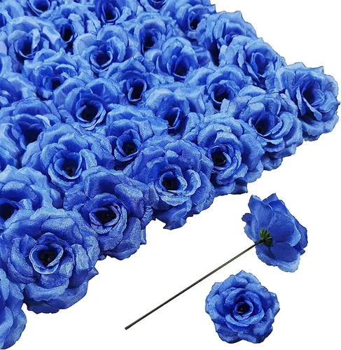 Miniatura 23 de Flores artificiales de rosas, 50 unidades de rosas plateadas a granel con tallo, cabeza de flor falsa de rosa de seda de 3 pulgadas para bodas, Plata