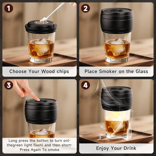 Miniatura 6 de Kit de ahumador de whisky eléctrico con mechero incorporado, recargable, kit de ahumador de cócteles al estilo antiguo, bourbon y bebidas con 6