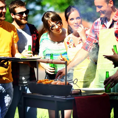 Miniatura 2 de Plato para servir en forma de hierro con 4 brochetas de barbacoa para parrilla de barbacoa en barco de servir, palitos de barbacoa reutilizables