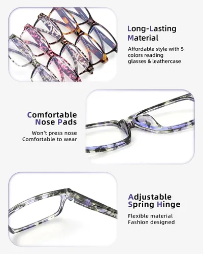 Miniatura 3 de JOLISU Gafas de Lectura para Mujeres y Hombres - Paquete de 5 Gafas de Lectura Elegantes para Damas con Bisagra de Resorte - Gafas de Bloqueo de Luz