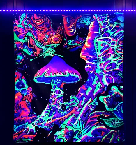 Miniatura 10 de ADDWel Tapiz de luz negra con dragón, tapiz genial de dragón malvado que brilla en la oscuridad, pósteres de luz negra reactivos a UV para colgar